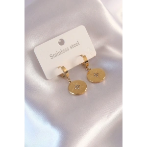 Çelik Gold Renk Kutup Yıldızı İşleme Zirkon Taşlı Kadın Küpe