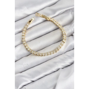 CM Şerit Model Zirkon Taşlı VIP Seri Gold Renk Pirinç Kadın Bileklik