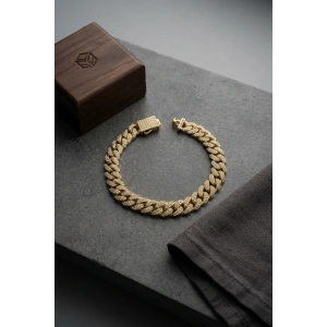Cuban Zincir Model Zirkon Taşlı Gold Renk Erkek Bileklik