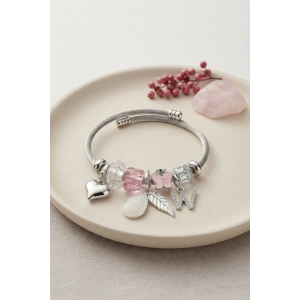 Damla Model Pembe Renk Charmlı Bileklik