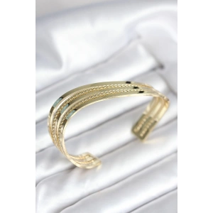 Eğik Şerit Model Gold Renk Pirinç Kadın Bileklik