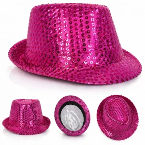 Payetli Disco Parti Şapkası - Fuşya (Yetişkin Işıltılı Fötr Model)