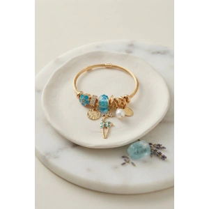 Geyik Model Gold Renk Mavi Charmlı Bileklik