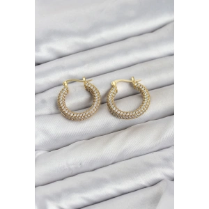 Gold Renk Full Zirkon Taşlı Halka Kadın Küpe
