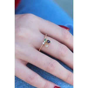 Gold Renk Kiraz Model Zirkon Taşlı Kadın Yüzük