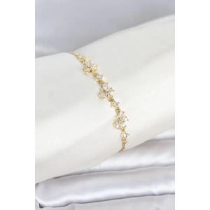 Gold Renk Pirinç Kelebek Model Asansörlü Model Kadın Bileklik