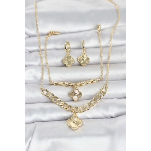 Gold Renk Pirinç Kolye Bileklik ve Küpe Seti