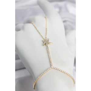 Gold Renk Pirinç Zirkon Taşlı Deniz Yıldızı Model Şahmeran