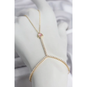 Gold Renk Pirinç Zirkon Taşlı Pembe Kalp Model Şahmeran