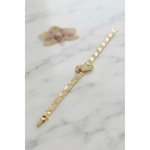 Gold Renk Pirinç Zirkon Taşlı Yılan Model Kadın Bileklik