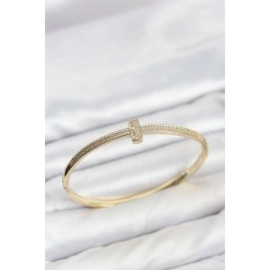 Gold Renk T Model Zirkon Taşlı Kadın Kelepçe Bileklik