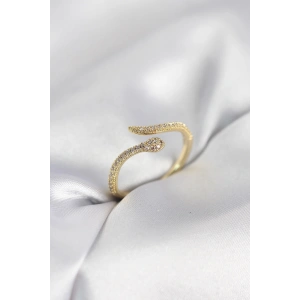 Gold Renk Yılan Model Zirkon Taşlı Kadın Yüzük