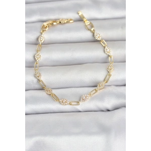 Gold Renk Zirkon Taşlı Ataç Zincir Model Kadın Bileklik