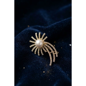 Gold Renk Zirkon Taşlı Halley Model Broş