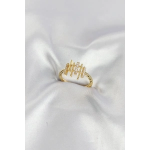 Gold Renk Zirkon Taşlı Sütun Model Kadın Yüzük