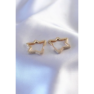 Gold Renk Zirkon Taşlı Yıldız Model Kadın Küpe