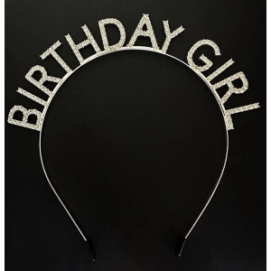 Gümüş Kristal Taşlı Birthday Girl Doğum Günü Tacı İthal Ürün 17x16 cm
