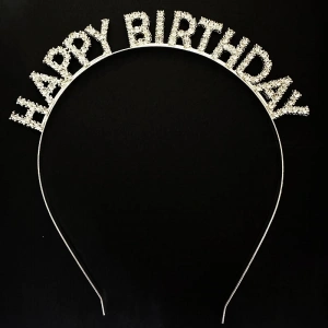 Gümüş Kristal Taşlı Happy Birthday Doğum Günü Tacı İthal Ürün 17x16 cm