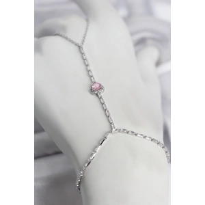 Gümüş Renk Pirinç Zirkon Taşlı Pembe Kalp Model Şahmeran