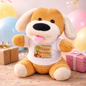 25cm Peluş Oyuncak Köpek (Happy Birthday Tişörtlü)