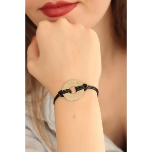 HAPPY (Mutlu) Siyah Deri İpli Unisex Mood Bileklik
