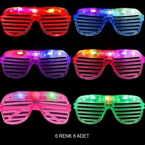 Işıklı Panjur Şeritli Led Parti Gözlüğü 6 Renk 6 lı Set