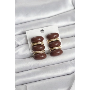 Kahverengi Vintage Model Gold Renk Kadın Küpe