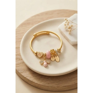 Kalp ve Arı Model Pembe Charmlı Bileklik