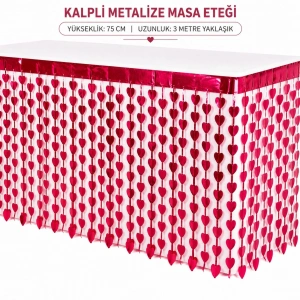 Masa Eteği (Kalpli, Parlak Kırmızı, 75x300 cm)