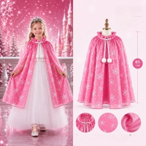 Kar Tanesi Desenli Pembe Pelerin (Astarlı,85cm)