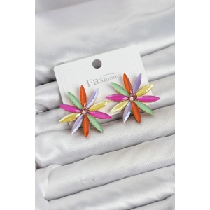 Karışık Renk Kristal Taşlı Lotus Model Kadın Küpe