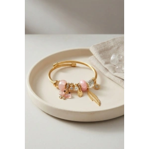 Kelebek Model Gold Renk Pembe Charmlı Bileklik
