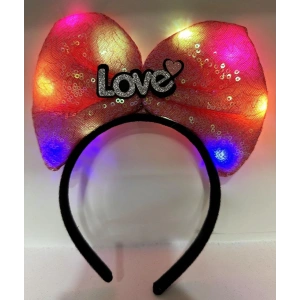 LED Işıklı Love Yazılı Fuşya Fiyonk Taç – Kız Çocuk Parti Tacı