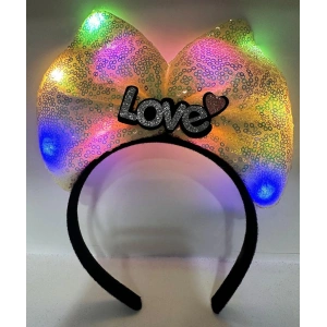 LED Işıklı Love Yazılı Sarı Fiyonk Taç – Kız Çocuk Parti Tacı