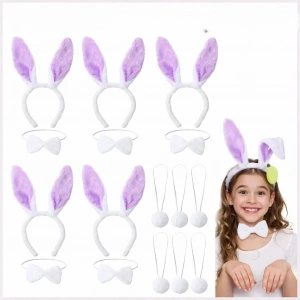 Lila Tavşan Sahne Seti (6lı Set - Taç, Papyon, Kuyruk)