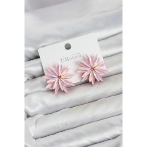 Lotus Model Pembe Renk Kristal Taşlı Kadın Küpe