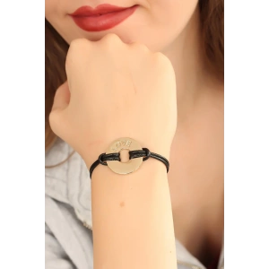 LOVE (Aşık) Siyah Deri İpli Unisex Mood Bileklik