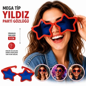 Yıldız Parti Gözlüğü (Mega Tip, Kırmızı)