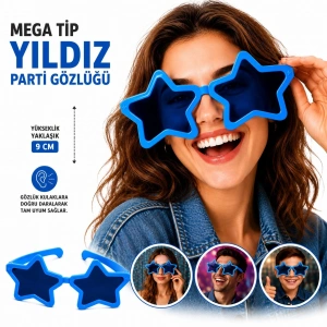 Yıldız Parti Gözlüğü (Mega Tip, Mavi)