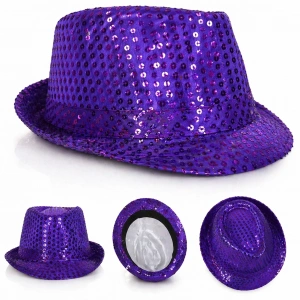 Payetli Disco Parti Şapkası - Mor (Yetişkin Işıltılı Fötr Model)