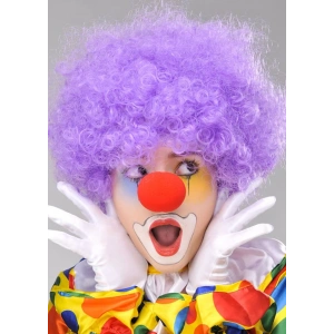 Mor Renk Kıvırcık Afro Bonus Peruk Takma Saç ve Kırmızı Burun Seti