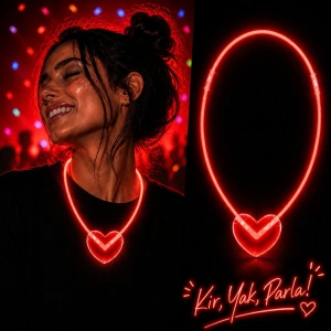 Fosforlu Kalp Kolyesi (Kırmızı Neon Işıklı)