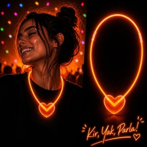 Fosforlu Kalp Kolyesi (Turuncu Neon Işıklı)