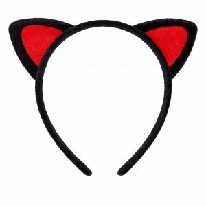 Peluş Kedi Kulak Taç Kırmızı Siyah – Çocuk Parti & Kostüm Tacı
