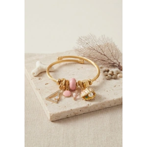 Pembe Deniz Kabuğu Model Gold Renk Charmlı Bileklik