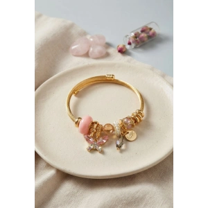 Pembe Kelebek Model Charmlı Bileklik