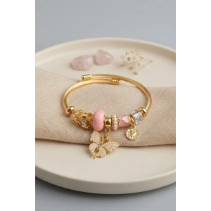 Pembe Kelebek Model Gold Renk Charmlı Bileklik