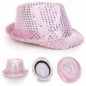 Payetli Disco Parti Şapkası - Pembe (Yetişkin Işıltılı Fötr Model)