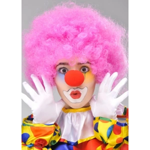 Pembe Renk Kıvırcık Afro Bonus Peruk Takma Saç ve Kırmızı Burun Seti