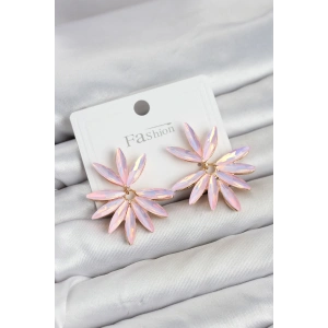 Pembe Renk Kristal Taşlı Lotus Model Kadın Küpe